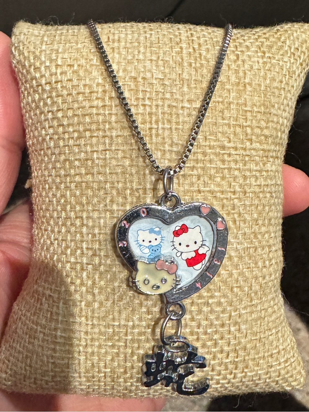 Hello Kitty Silver Heart Pendant Necklace with Red and Blue Accents